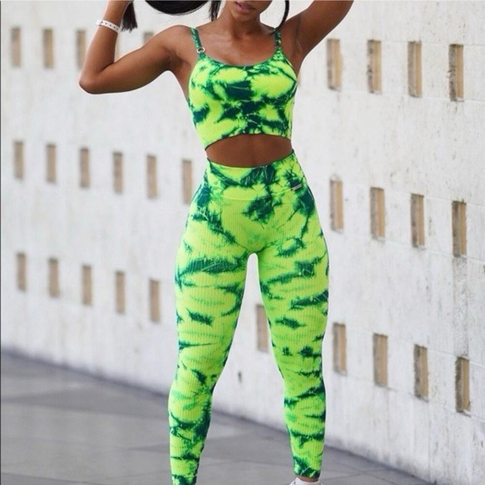 Bombshell Sportswear Ribbed Seamless Neon Green Tie Dye